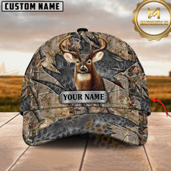 Maxcorners Whitetail Deer Hunting Honeycomb Mesh Grey Camo Metal Plate Custom Name 3D Cap (6 colors)