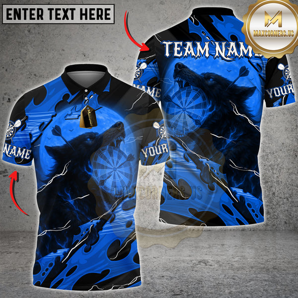 Maxcorners Darts Shirt Black Fire Wolf Moon Target Design Multi Options Personalized Name, Team Name 3D Shirt