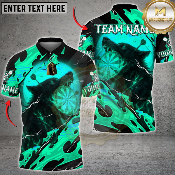 Maxcorners Darts Shirt Black Fire Wolf Moon Target Design Multi Options Personalized Name, Team Name 3D Shirt