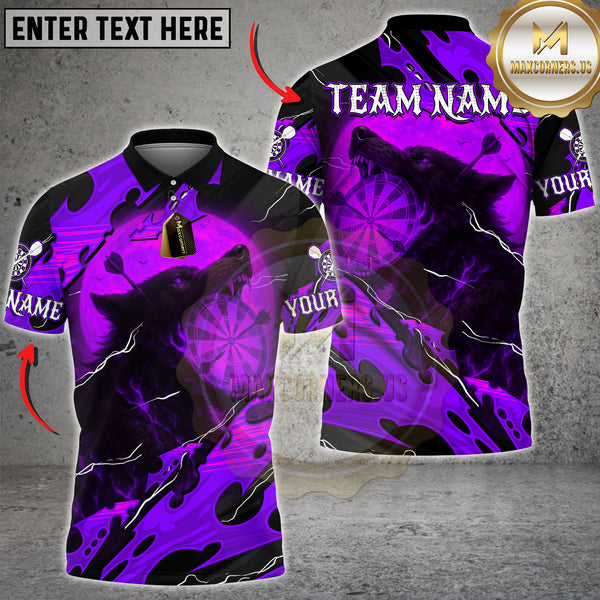 Maxcorners Darts Shirt Black Fire Wolf Moon Target Design Multi Options Personalized Name, Team Name 3D Shirt