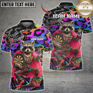 Maxcorners Funny Fashion Raccoon Darts Rainbow Leopard Customized Name, Team Name 3D Shirt