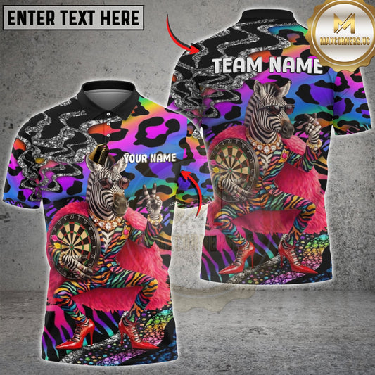 Maxcorners Funny Fashion Zebra Darts Rainbow Leopard Customized Name, Team Name 3D Shirt