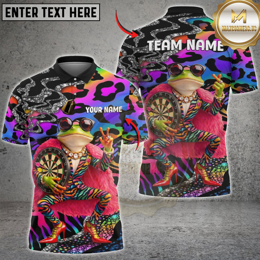 Maxcorners Funny Fashion Frog Dartboard Rainbow Leopard Customized Name, Team Name 3D Shirt