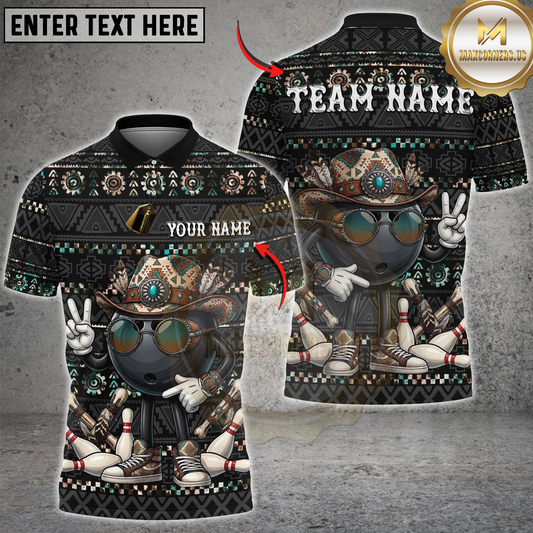 Maxcorners Bowling Native Western Cowboy Ball Pins Design Personalized Name 3D Unisex Shirt