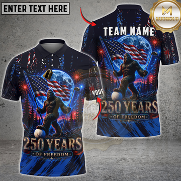 Maxcorners Golf Bigfoot American Flag 250 Years Freedom Design Personalized Name 3D Unisex Shirt