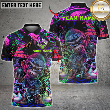 Maxcorners Bowling Angry Monkey Neon Graffiti Customized Name, Team Name 3D Shirt