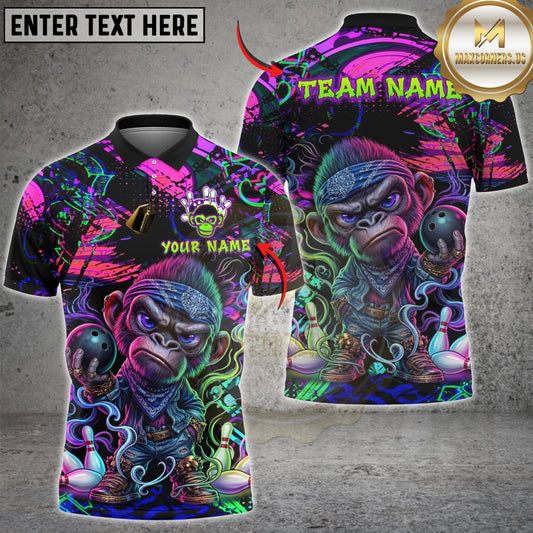 Maxcorners Bowling Angry Monkey Neon Graffiti Customized Name, Team Name 3D Shirt