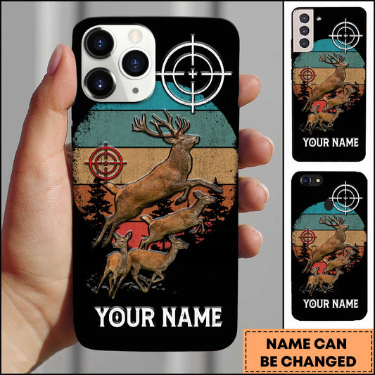 Maxcorners Hunting Elk Family Vintage Sunset Crosshair Personalized Name 3D Phone Case