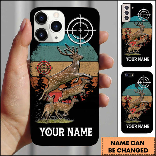 Maxcorners Hunting Deer Family Vintage Sunset Crosshair Personalized Name 3D Phone Case