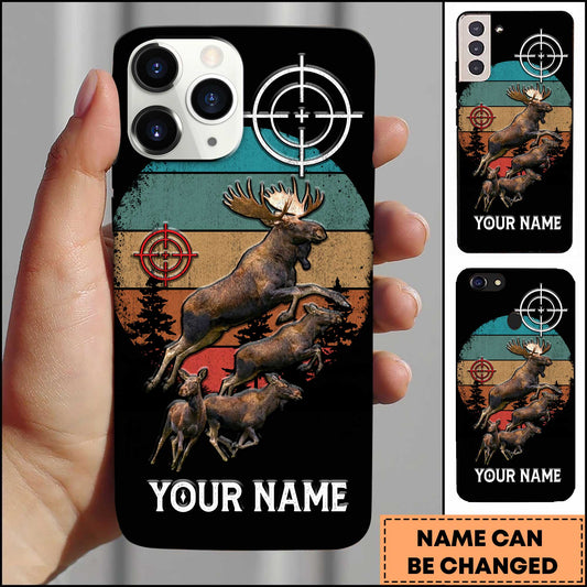 Maxcorners Hunting Moose Family Vintage Sunset Crosshair Personalized Name 3D Phone Case