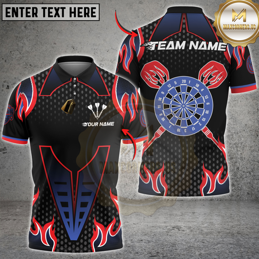 Maxcorners Darts Flame Dartboard Classic Pattern Multicolor Customized Name, Team Name 3D Shirts