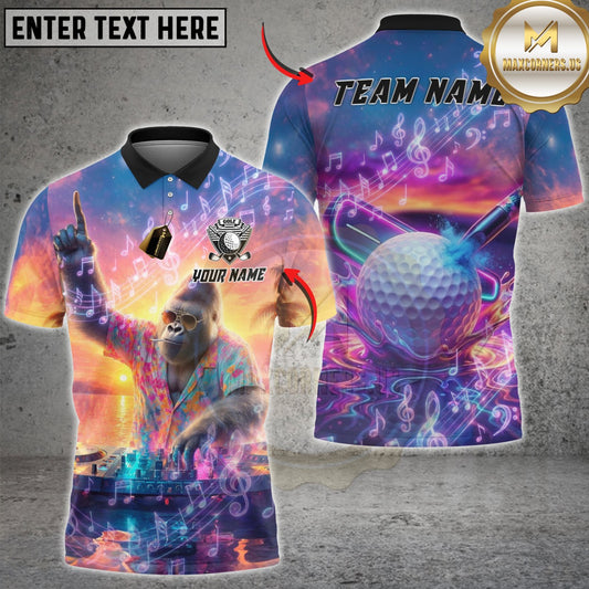 Maxcorners Golf DJ Gorilla Music Sunset Customized Name, Team Name 3D Shirt