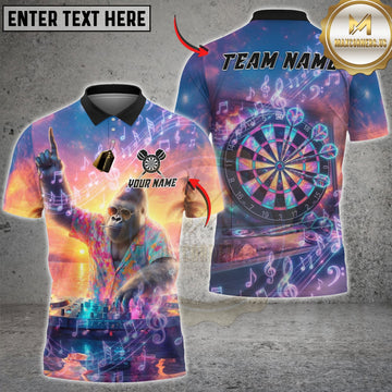 Maxcorners Darts DJ Gorilla Music Sunset Customized Name, Team Name 3D Shirt