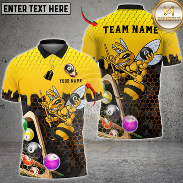 Maxcorners Billiards Angry Bee 8 Ball Honeycomb Personalized Name 3D Unisex Shirt