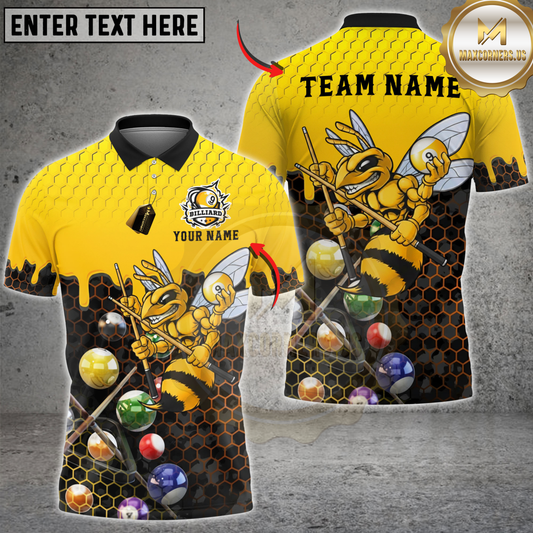 Maxcorners Billiards Power Bee 9 Ball Honeycomb Personalized Name 3D Unisex Shirt