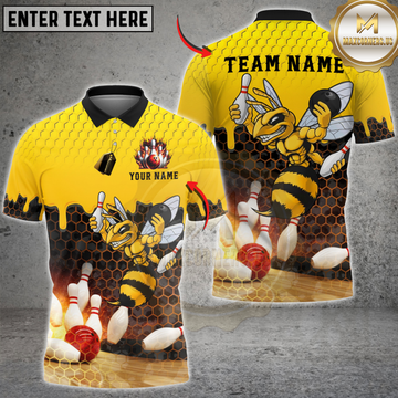 Maxcorners Bowling Fire Strike Bee Honeycomb Personalized Name 3D Unisex Shirt