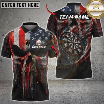 Maxcorners Dart American Flag Skull Design Personalized Name 3D Unisex Shirt