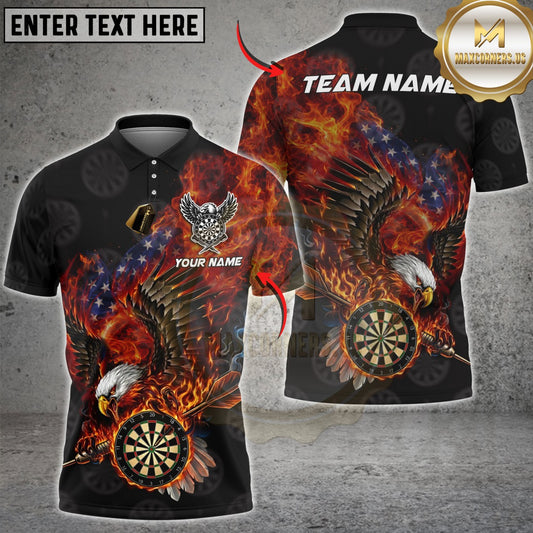 Maxcorners Darts Patriotic Flaming Eagle Fire Customized Name, Team Name 3D Shirt