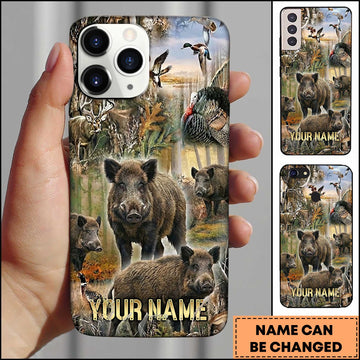 Maxcorners Wild Boar Hunting Forest Wildlife Scene Personalized Name 3D Phone Case