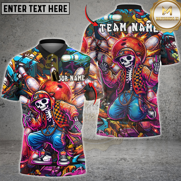 Maxcorners Street Style Skeleton Bowling Strike Explosion Graffiti Art Personalized Name, Team Name 3D Shirt