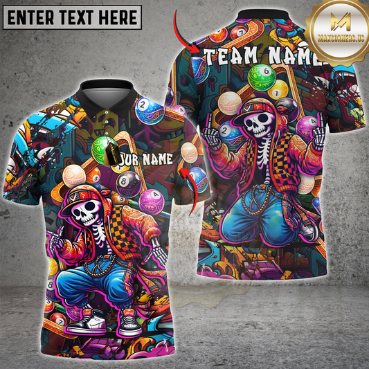 Maxcorners Street Style Skeleton Billiards Balls Graffiti Art Personalized Name, Team Name 3D Shirt
