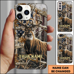 Maxcorners Rustic American Flag Woodland Branches Deer Hunting Premium Personalized Name Phone Case