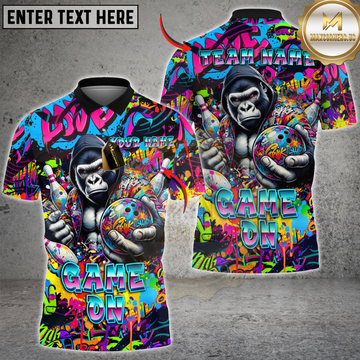 Maxcorners Gorilla Bowling Team Graffiti Game On Personalized Name, Team Name 3D Shirt