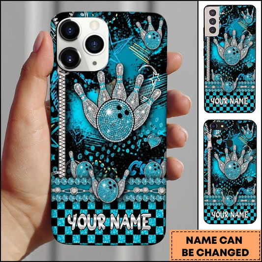 Maxcorners Glitter Bowling Strike Personalized Name 3D Phone Case