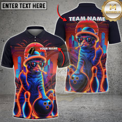 Maxcorners Bowling Cat Neon Style Multicolor Customized Name, Team Name 3D Shirts