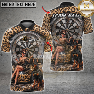 Maxcorners Dart Leopard Luxury Girl Doberman Design Personalized Name 3D Unisex Shirt