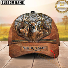 Maxcorners Buck Hunter Leather Zip Hunting Personalized Hat 3D Printed Multicolor