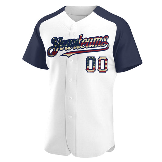 Maxcorners Custom White Vintage USA Flag-Black Premium Raglan Sleeves Baseball Jerseys LM0210