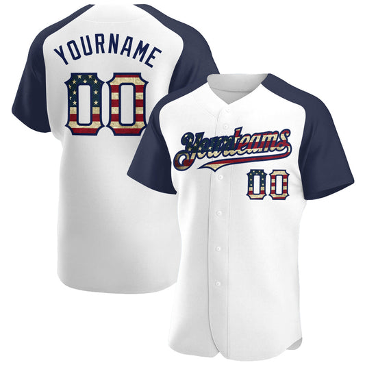 Maxcorners Custom White Vintage USA Flag-Black Premium Raglan Sleeves Baseball Jerseys LM0210