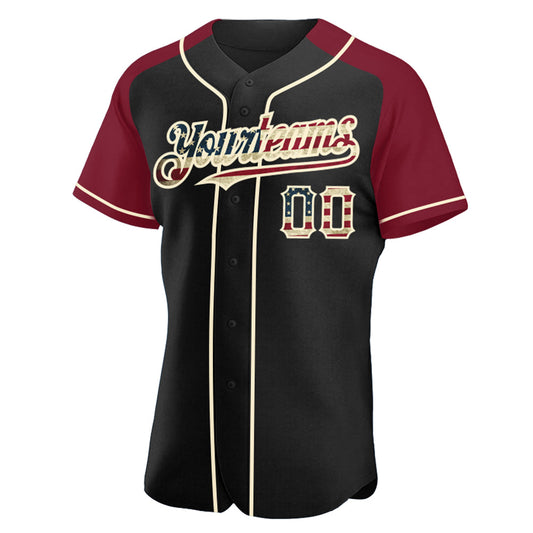Maxcorners Custom Black Vintage USA Flag Olive-Cream Premium Raglan Sleeves Baseball Jersey LM0210