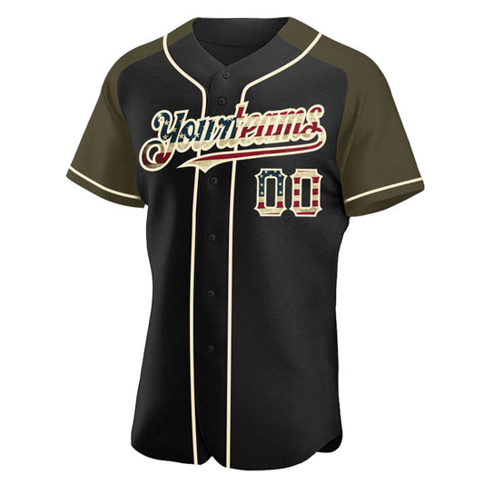 Maxcorners Custom Navy Vintage USA Flag Crimson-Cream Premium Raglan Sleeves Baseball Jersey LM0210