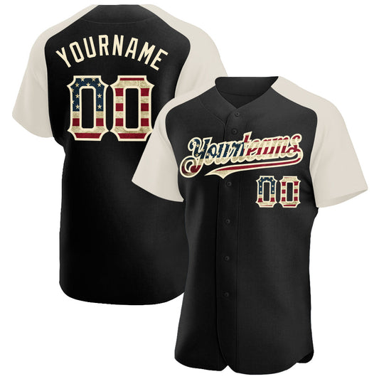 Maxcorners Custom Red Vintage USA Flag-Cream Premium Raglan Sleeves Baseball Jersey LM0210