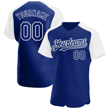 Maxcorners Custom Royal White Authentic Raglan Sleeves Baseball Jersey LM2605