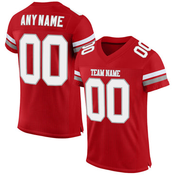 Maxcorners Custom Red White-Gray Mesh Authentic Classic Football Jersey LM2605