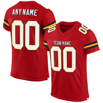 Maxcorners Custom Red White-Gold Mesh Authentic Classic Football Jersey LM2605