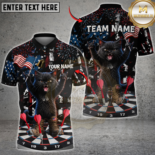 Maxcorners Darts Patriotic Black Cat Dartboard Fireworks American Flag Personalized Name, Team Name 3D Shirt For  Valerie Huston
