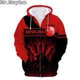 Maxcorners Bowling Red Pattern Ball And Pins Digital Customized Name 3D Hoodie