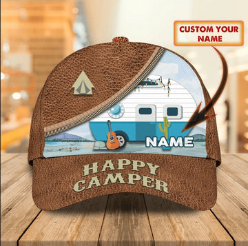 Maxcorners Personalized With Name Baseball Cap Hat For Camping, Happy Camper Classic Cap Hat