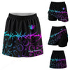 Maxcorners Customized Bowling Trouser Skirts With Shorts Underneath, Cyber Glow Bowling Pattern Skorts With Pockets