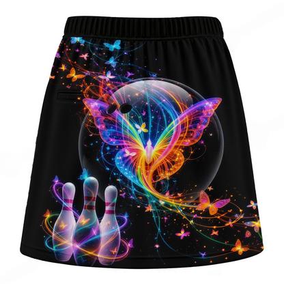 Maxcorners Customized Bowling Trouser Skirts With Shorts Underneath, Bowling Butterflies Colorful Skorts With Pockets