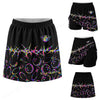 Maxcorners Customized Bowling Trouser Skirts With Shorts Underneath, Cyber Glow Bowling Pattern Skorts With Pockets