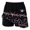 Maxcorners Customized Bowling Trouser Skirts With Shorts Underneath, Cyber Glow Bowling Pattern Skorts With Pockets