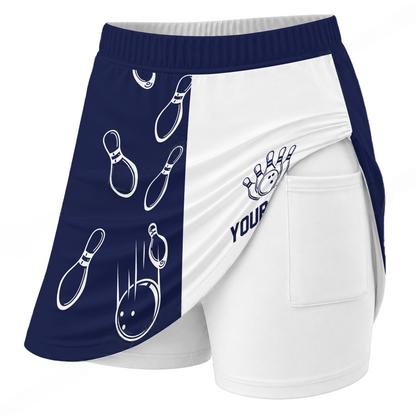Maxcorners Customized Bowling Trouser Skirts With Shorts Underneath, Bowling Strikeout Multicolor Skorts With Pockets
