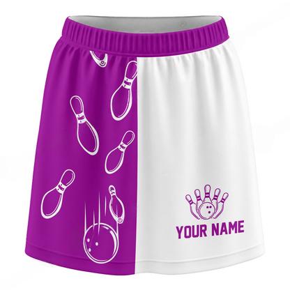 Maxcorners Customized Bowling Trouser Skirts With Shorts Underneath, Bowling Strikeout Multicolor Skorts With Pockets 1