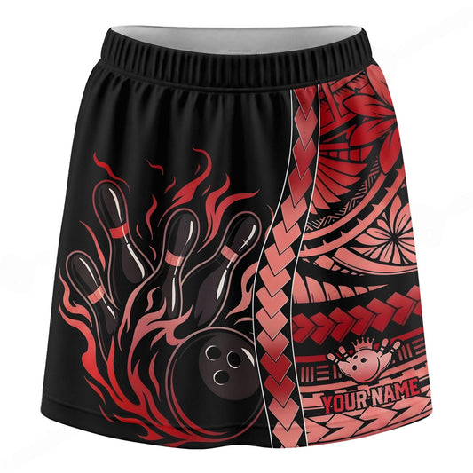 Maxcorners Customized Bowling Trouser Skirts With Shorts Underneath, Tribal Flame Bowling Ball Pins Skorts With Pockets