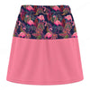 Maxcorners Customized Bowling Trouser Skirts With Shorts Underneath, Tropical Flamingo Pattern With Palm Leaves Skorts With Pockets